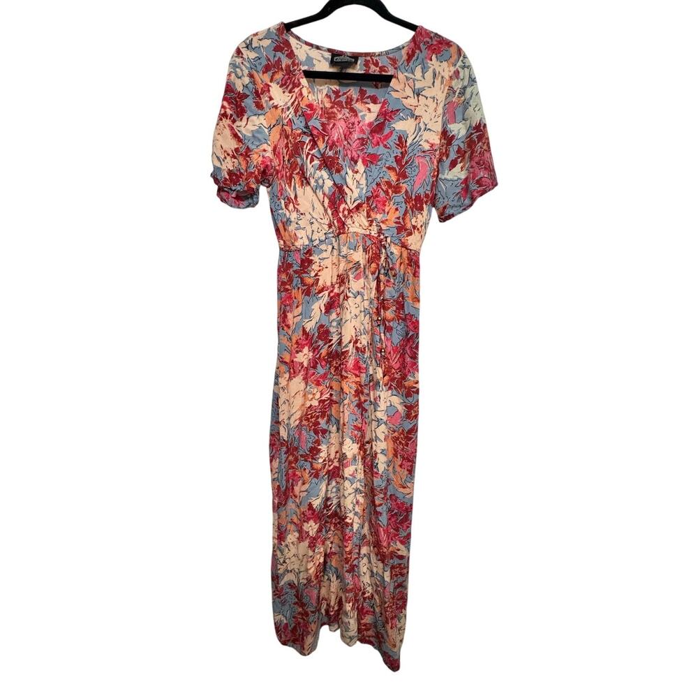 Angie Women’s Floral Wrap Maxi‎ Dress Boho Short Sleeve Rayon Size M